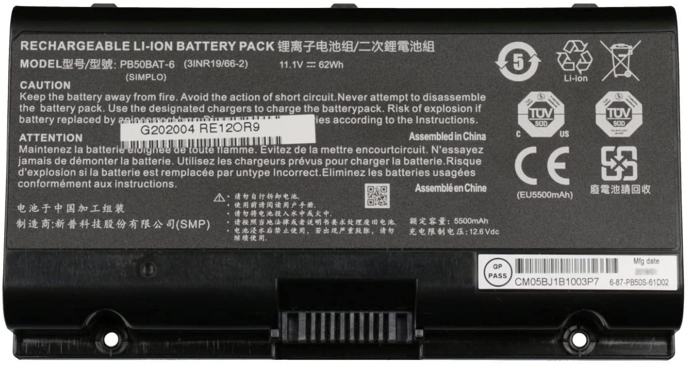 μπαταρία για PB50BAT-6 Clevo PB71EF-G,PowerSpec 1720,1520,Sager NP8371 συμβιβάσιμος - Πατήστε στην εικόνα για να κλείσει